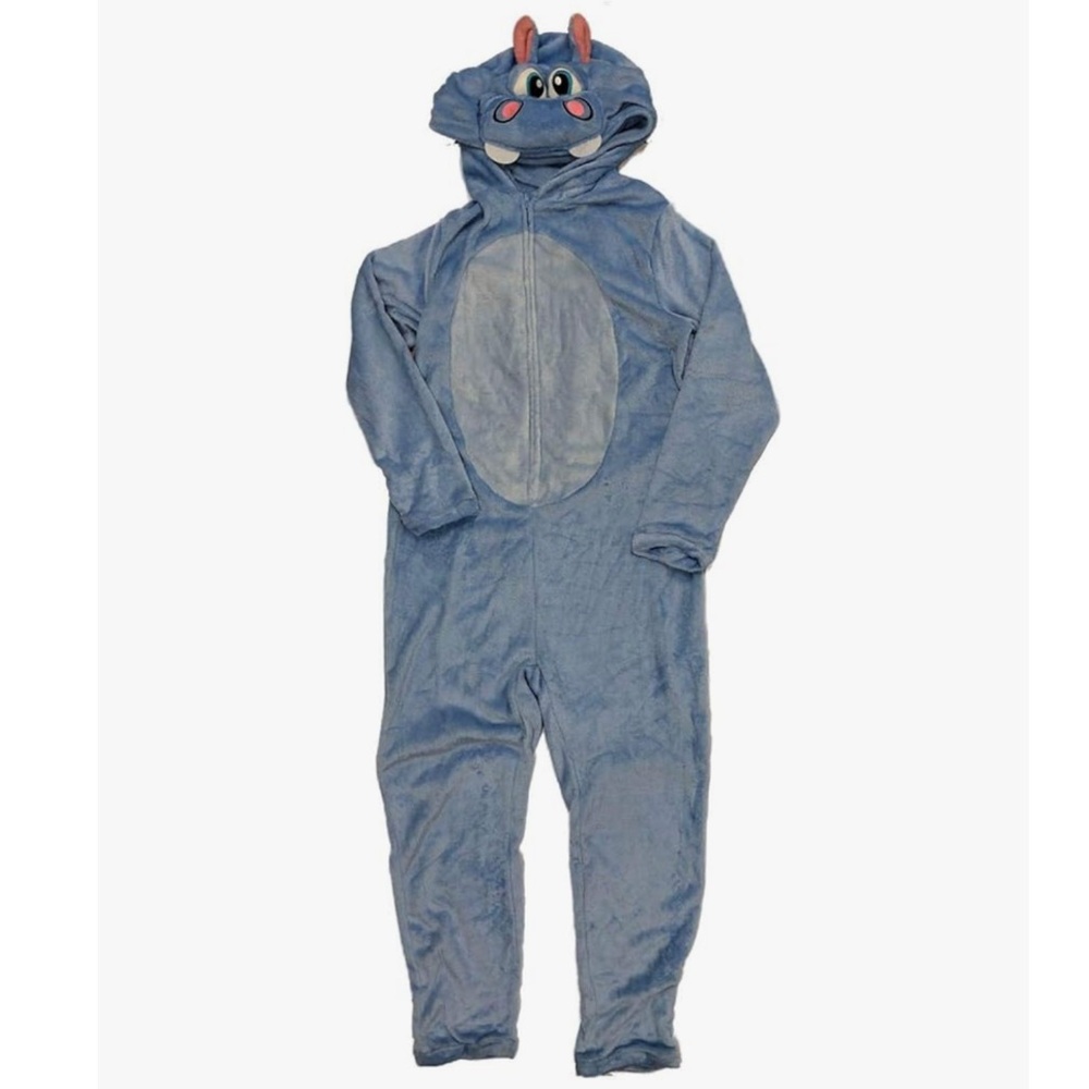 Briefly Stated Mens Plush Blue Hippo Hoodie Sleeper Hippopotamus Pajamas